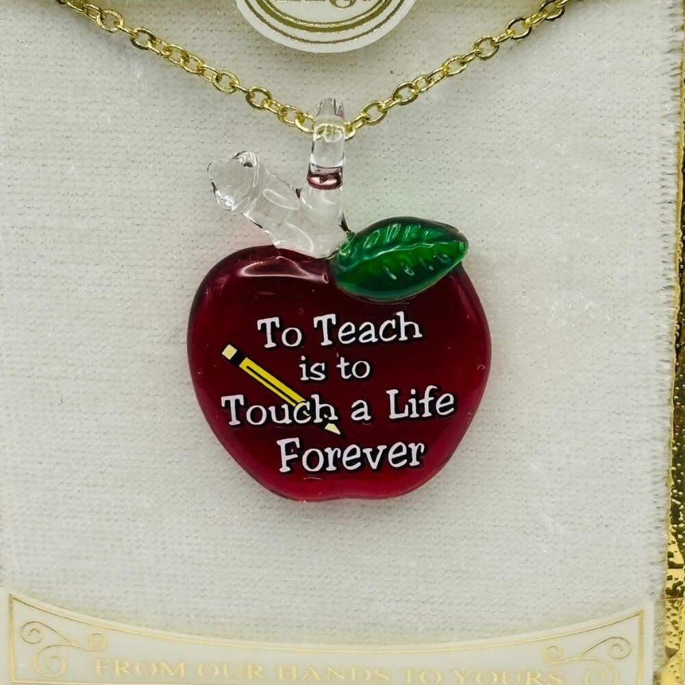 Teacher Apple Necklace Appreciation Jewelry Red Pendant Teaching Gift
